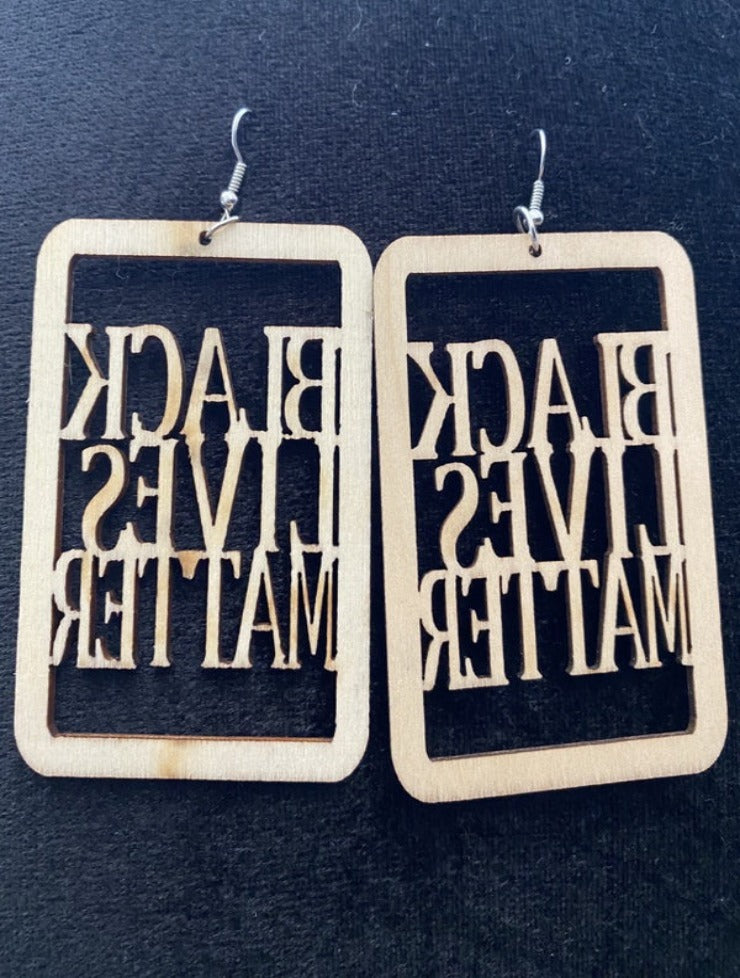 BLM Square Wooden Earrings