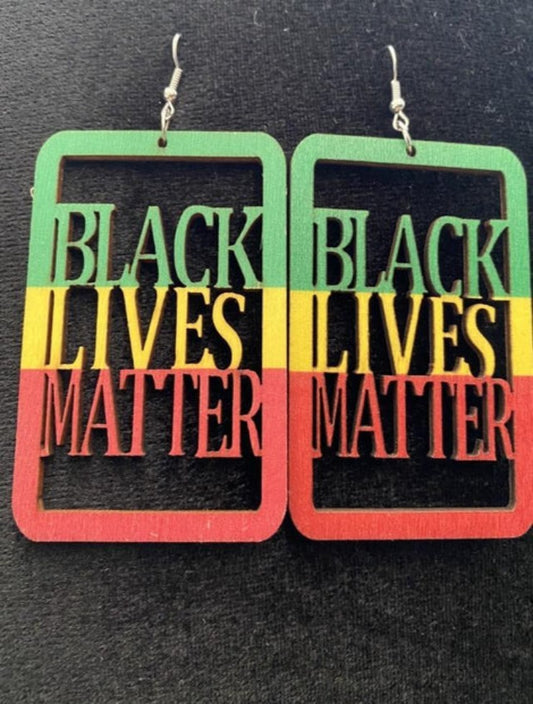 BLM Square Wooden Earrings